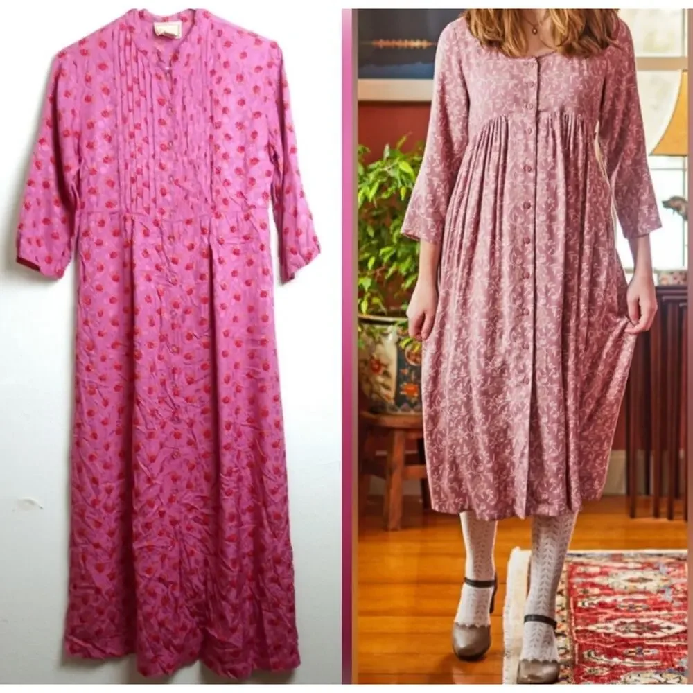 April Cornell Button Front Midi Dress Women’s Medium Cottagecore Prairie Modest - Picture 1 of 11